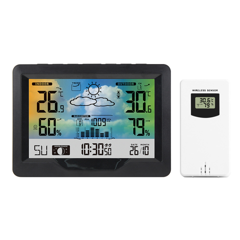 Wireless Weather Station Indoor Outdoor Color Screen Weather Forecast Station with Sensor Digital Temperature and Humidity Gauge ► Photo 1/6