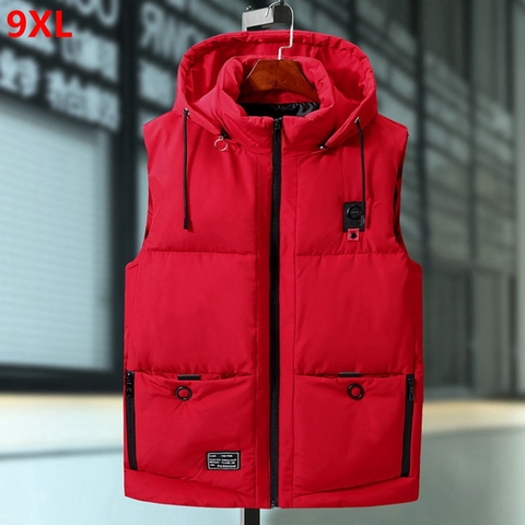 Winter cotton vest men's winter handsome trend men's autumn and winter thick cotton vests handsome hooded vest 9xl 8xl ► Photo 1/6