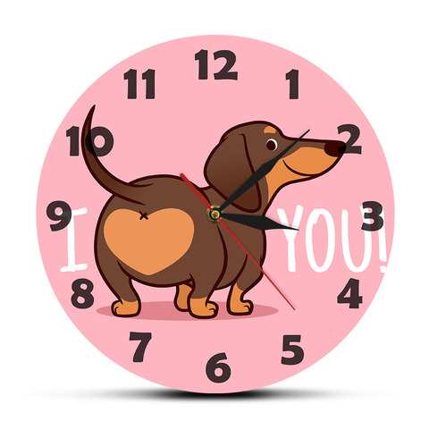 Dachshund Puppy Dog Pink Wall Clock Funny I Love You Heart Sausage Dog Butt Design Home Decor Silent Wall Watch Dog Lovers Gift ► Photo 1/1