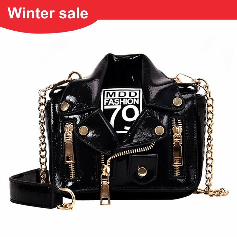 New European Brand Designer Chain Motorcycle Bags Women Clothing Shoulder Rivet Jacket Bags Messenger Bag Women Leather Handbags ► Photo 1/6