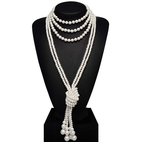 1920s Flapper Beads Cluster Long Pearl Necklace Art Deco Fashion Faux Pearls Necklace Gatsby Accessories Vintage Costume Jewelry ► Photo 1/6