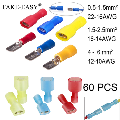 TAKE-EASY 60Pcs Spade Terminal Female Male Connector Lug Wire Terminal Butt Splice Terminals for Wire Crimp Connector Assortment ► Photo 1/5
