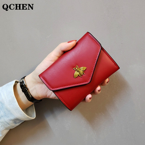 Women's wallet Leather Small bee Luxury Brand Famous Mini Wallets Solid Purses Short Female Coin Purse Credit Card Holder  688 ► Photo 1/6