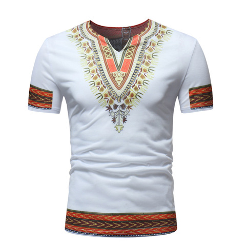 African Dashiki Men Short Sleeve T-Shirt 2022 Summer Casual V Neck Slim Fit Tee Shirt Homme Hipster Gypsy Ethnic African Clothes ► Photo 1/6