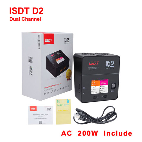 ISDT D2 AC 200W 12A 2-6S Dual Channel Battery Balance Charger For Lilon LiPo LiHV NiMH Pb Gaoneng Tattu Battery RC Models ► Photo 1/6
