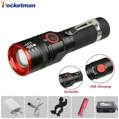 6000 Lumens Flashlight USB Rechargeable T6 LED Flashlight Torch Lamp Lantern 18650 Waterproof LED Bike Flash Light Aluminum ► Photo 1/6