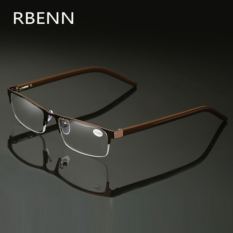 RBENN Metal Frame Reading Glasses Men High Quality Semi Rimless Business Presbyopic Reading Glasses +0.5 0.75 1.25 1.75 2.25 5.0 ► Photo 1/6