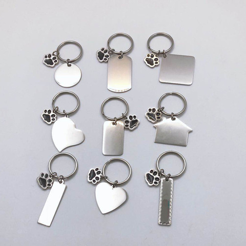 100% Stainless Steel Blank Paw Print House Heart Rectangle Dog Tag Charm Keychain Key Ring For Engrave Mirror Polished 10pcs ► Photo 1/6