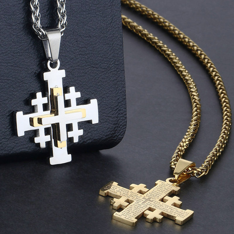 Religious Holy Bible Verse Necklaces for Men Women Stainless Steel Jerusalem Cross Pendant Chain Necklace Medieval Jewelry NC123 ► Photo 1/6