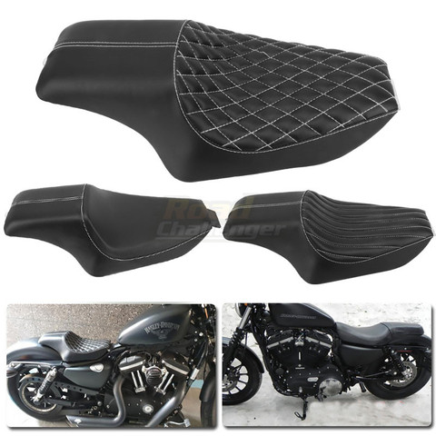 Motorcycle Black Leather Two Up Driver Front Rear Passenger Cushion Seat For Harley Sportster XL883 1200 2004-2016 15 14 13 12 ► Photo 1/6