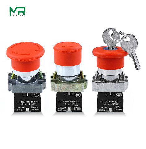 XB2-BS142  XB2-BS442 XB2-BS542 1NC key emergency stop Rotary push button switch 2 position Locking 22mm mushroom head button ► Photo 1/4