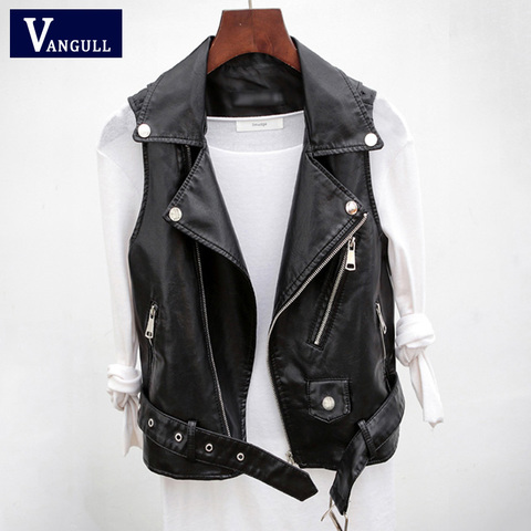 Vangull PU Leather Vest Waistcoat Solid Women Motorcycle Vest 2022 Spring Autumn New High Quality Sleeveless Zipper Vests Tops ► Photo 1/5