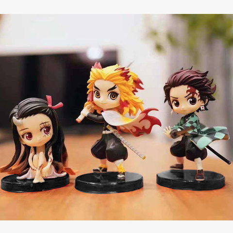 3pcs/set Q.ver Kimetsu no Yaiba Nezuko Tanjirou Zenitsu Giyuu Inosuke PVC Action Figure Anime Demon Slayer Figurine Toys ► Photo 1/6