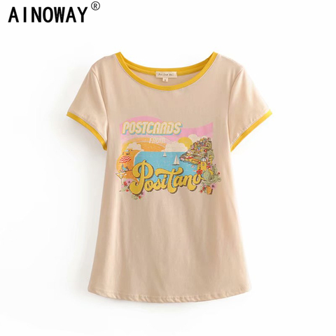 Boho women beach ferry print short sleeve t-shirt  ladies tops  bohemian cotton Tee shirt camiseta feminina ► Photo 1/6