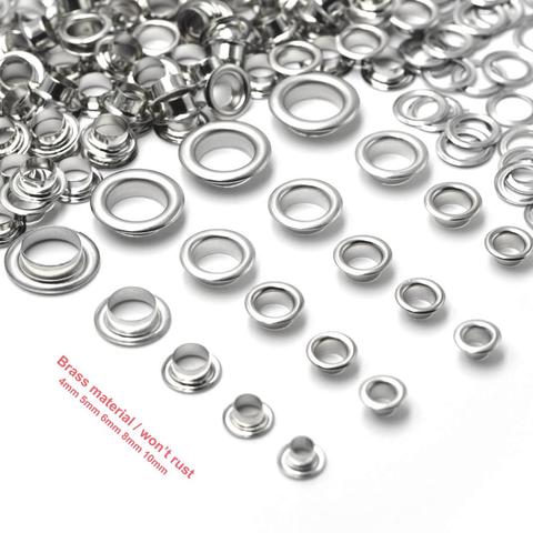 KALASO 100sets Pure Brass Material Silver 4mm/5mm/6mm/7mm/8mm/10mm Grommet Eyelet With Washer Fit Leather Craft Shoes Belt Cap ► Photo 1/6