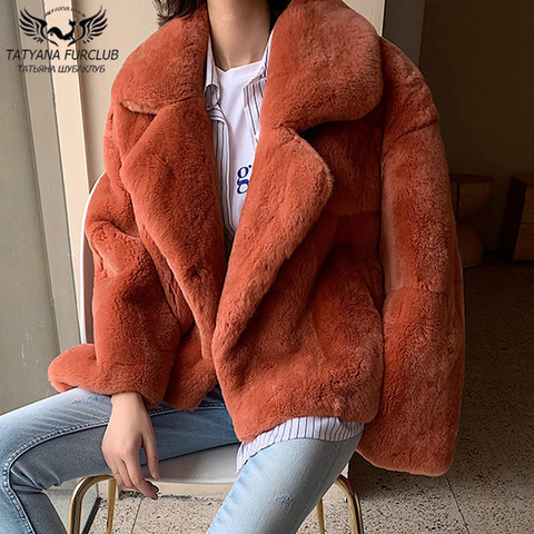 2022 New Fashion Real Rex Rabbit Fur Jackets Women Outwear High Quality Whole Skin Rex Rabbit Fur Coat With Suit Collar Outwear ► Photo 1/6