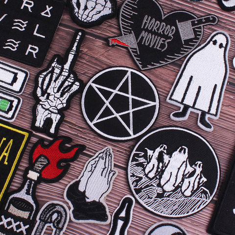 Punk Patch DIY Embroidery Patches for Clothing Stripes Badge Ghost Skull Patches for jacket Iron on Patch on Clothes Accessories ► Photo 1/6