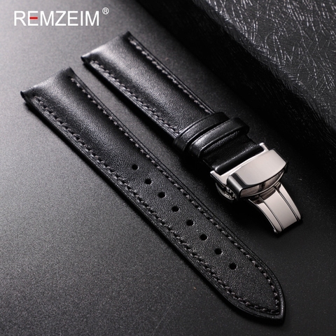 Strap Soft Genuine Leather Watchband Calfskin Men Women Replace Watch Band 18mm 20mm 22mm 24mm Automatic butterfly buckle ► Photo 1/6