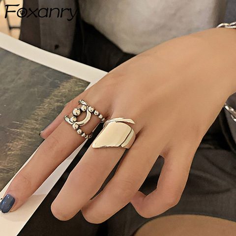 Foxanry Minimalist 925 Sterling Silver Smooth Rings for Women New Fashion Vintage Geometric Handmade Birthday Party Jewelry Gift ► Photo 1/6