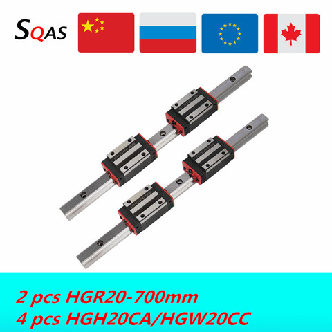 CNC part square guide linear rail 700mm 2 PCS  HGR20 linear guide +4 PCS HGH20CA / HGW20CC carriage slides blocks for CNC ► Photo 1/1