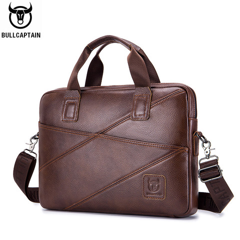 BULLCAPTAIN 2022men's briefcase business handbag can be used for 15 inch laptop casual shoulder messenger bags leather bag men ► Photo 1/6