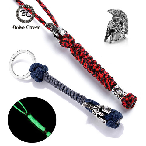 Handmade Vikings Spartan Warrior Lanyard Keychain Fluorescence Survival Paracord Rope Keychain Camping Bag Knife Car Key Keyring ► Photo 1/6