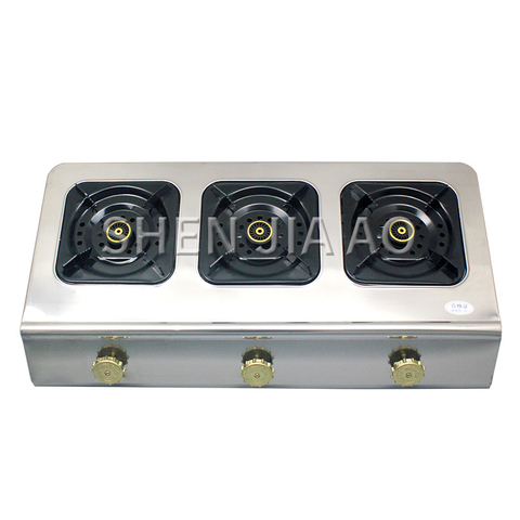 High-pressure three-hole gas stove Commercial desktop gas stove Stainless steel panel Large fire gas stove ► Photo 1/6