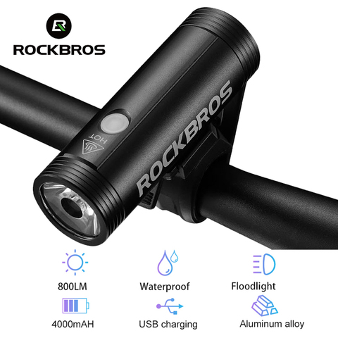 ROCKBROS 400/800 Lumen Bike Front Light Rainproof Bicycle LED Light Flashlight USB Charging MTB Road Bike HeadLight Floodlight ► Photo 1/6