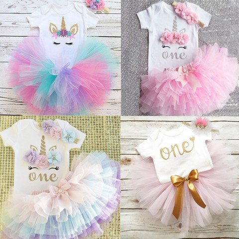 1 Year Baby Girl Clothes Unicorn Party tutu Girls Dress Newborn Baby Girls 1st Birthday Outfits Toddler Girls Boutique Clothing ► Photo 1/6