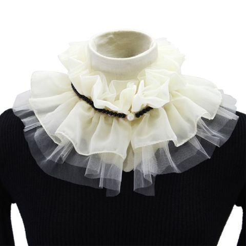 Fashion Fake Collar Pearl Decorate Chiffon Doll Collar Detachable Collar Lapel Blouse Ladies Adjustable Clothes Accessories ► Photo 1/6