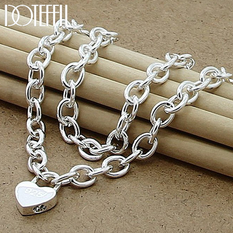 DOTEFFIL 925 Sterling Silver Heart Lock Pendant Necklace 18 Inch Chain For Women Wedding Engagement Fashion Jewelry ► Photo 1/5