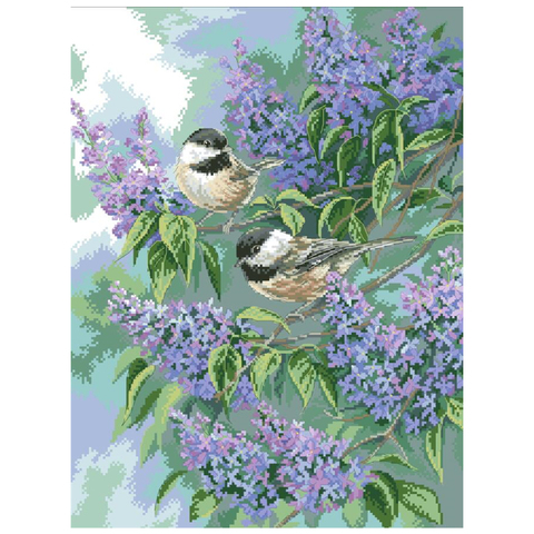 Chickadees and Lilac cross stitch package big bloom 18ct 14ct 11ct cloth cotton thread embroidery DIY handmade needlework ► Photo 1/1
