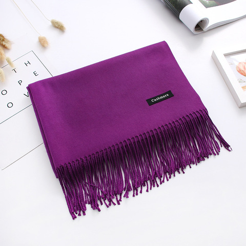 Luxury Solid Women Scarf Winter Cashmere Pashmina Shawls Warm Lady Blanket Wraps Bufanda Scarves Tassel Neck Echarpe 2022 ► Photo 1/6