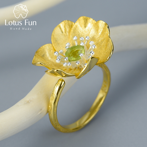 Lotus Fun Real 925 Sterling Silver Natural Stone Handmade Designer Fine Jewelry Blooming Anemone Flower Rings for Women Bijoux ► Photo 1/6