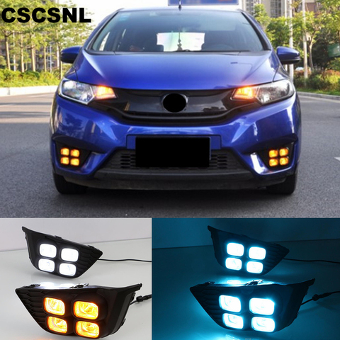 CSCSNL 1 Set LED Car DRL Daytime Running Lights With Turn Yellow Signal 12V ABS Fog Light  For Honda JAZZ Fit 2014 2015 2016 ► Photo 1/6