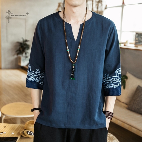 Kimono Japanese Men Short Half-Sleeve Shirt T-shirt  Embroidered Japan Harajuku Trouser Asian Male Yukata Haori Cardigan Costume ► Photo 1/5