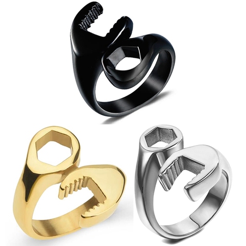 Adjustable Finger Ring Biker Mechanic Wrench Stereoscopic Trendy Style Heavy Metals Punk Rock Man Ring ► Photo 1/6