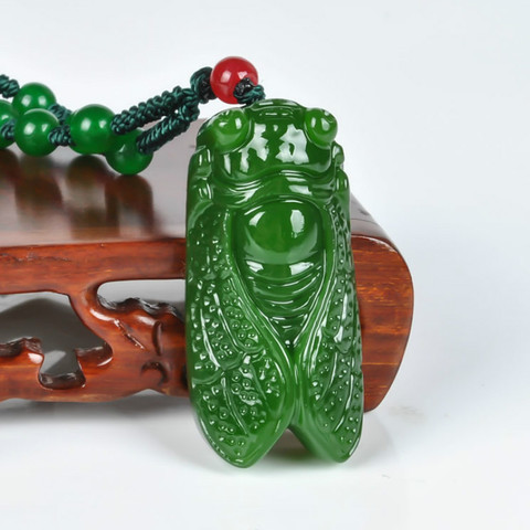 Natural Green Hetian Jade Stone Cicada Pendant Beads Necklace Chinese Jadeite Jewelry Charm Reiki Amulet Carved Gifts for Women ► Photo 1/5