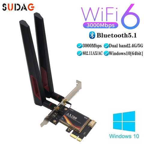 3000Mbps Wifi 6 Wireless AX200 Desktop PCIe Wifi Adapter Bluetooth 5.1 802.11ax Dual Band 2.4G/5GHz PCI Express Network Card ► Photo 1/6