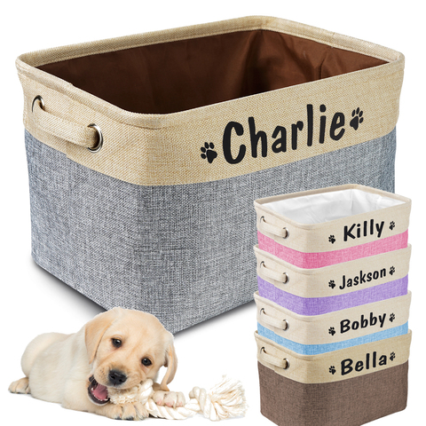 Custom Dog Toys Storage Bins Canvas Collapsible Dog Accessories Storage Basket Bin Pet Organizer Box Perfect For Organizing Toys ► Photo 1/6