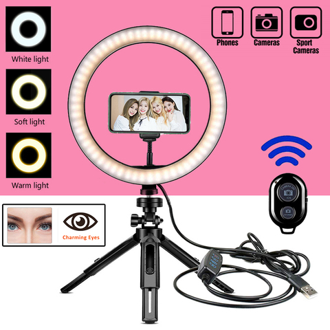 Camera Phone Dimmable Ring Light Selfie Profissional Photography Lighting with Tripod Stand Makeup Photo Ring Lamp YouTube Live ► Photo 1/6