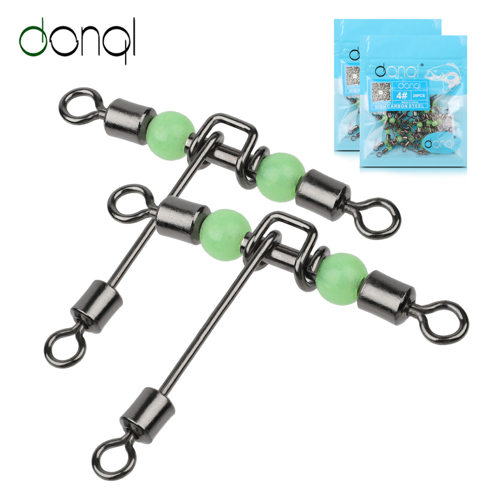 5x Stainless Steel Luminous Beads T-shape Swivel Snap Fishing Connector 