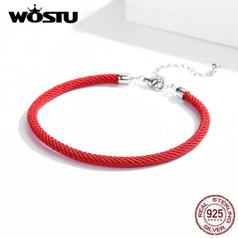 WOSTU 100% Real 925 Sterling Silver Red Rope Bracelet Classic Lucky Bangle Fit Beads Charms DIY Jewelry Making FIB166 ► Photo 1/6