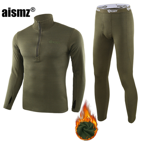Aismz Thermal Underwear Sets Men Quick Drying Anti-microbial Stretch Thermo Compression Fleece Sweat Fitness Warm Long Johns ► Photo 1/6