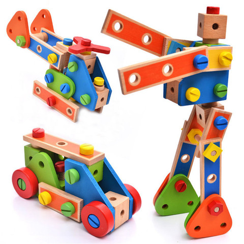 45/70Pcs Montessori Baby Wooden Model Building Block Kits Nut-combination Toys DIY Nut Assembly Wood Screw Toy For Children Gift ► Photo 1/6