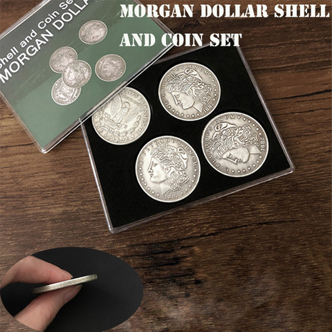 Morgan Dollar Shell and Coin Set (5 Coins + 1 Head Shell + 1 Tail Shell) Magic Tricks Close Up Illusions Gimmick Prop Coin Magia ► Photo 1/5