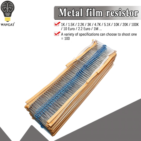 100pcs 1/4W 1R~22M 1% Metal film resistor 100R 220R 1K 1.5K 2.2K 4.7K 10K 22K 47K 100K 100 220 1K5 2K2 4K7 ohm resistance ► Photo 1/6