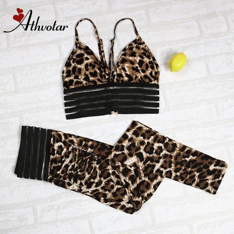 ATHVOTAR 2pcs Sports Suits Fitness Gym Set Leopard Print High Elastic Hip Sports Female Padded Push-up Bra Sport Set Women ► Photo 1/6