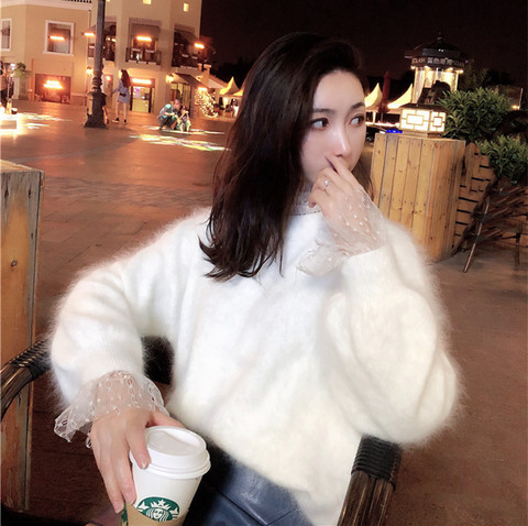 2022 New 100% Mink Cashmere Sweater Women's  Winter Angora Top Pullover Loose Knitting JNS025 ► Photo 1/4