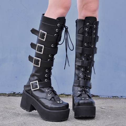 Japanese Harajuku Punk Gothic Cosplay Boots Thick Platform Buckle Straps Lace Up High Boots ► Photo 1/6